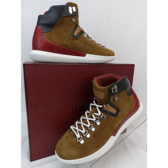 NIB BALLY AVYD TOBACCO SUEDE BLACK LEATHER LOGO TOP SNEAKERS 10.5 US 43.5 ITALY - Picture 1 of 12